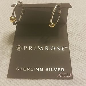 Sterling Silver Hoops w/Gold Sphere Detail